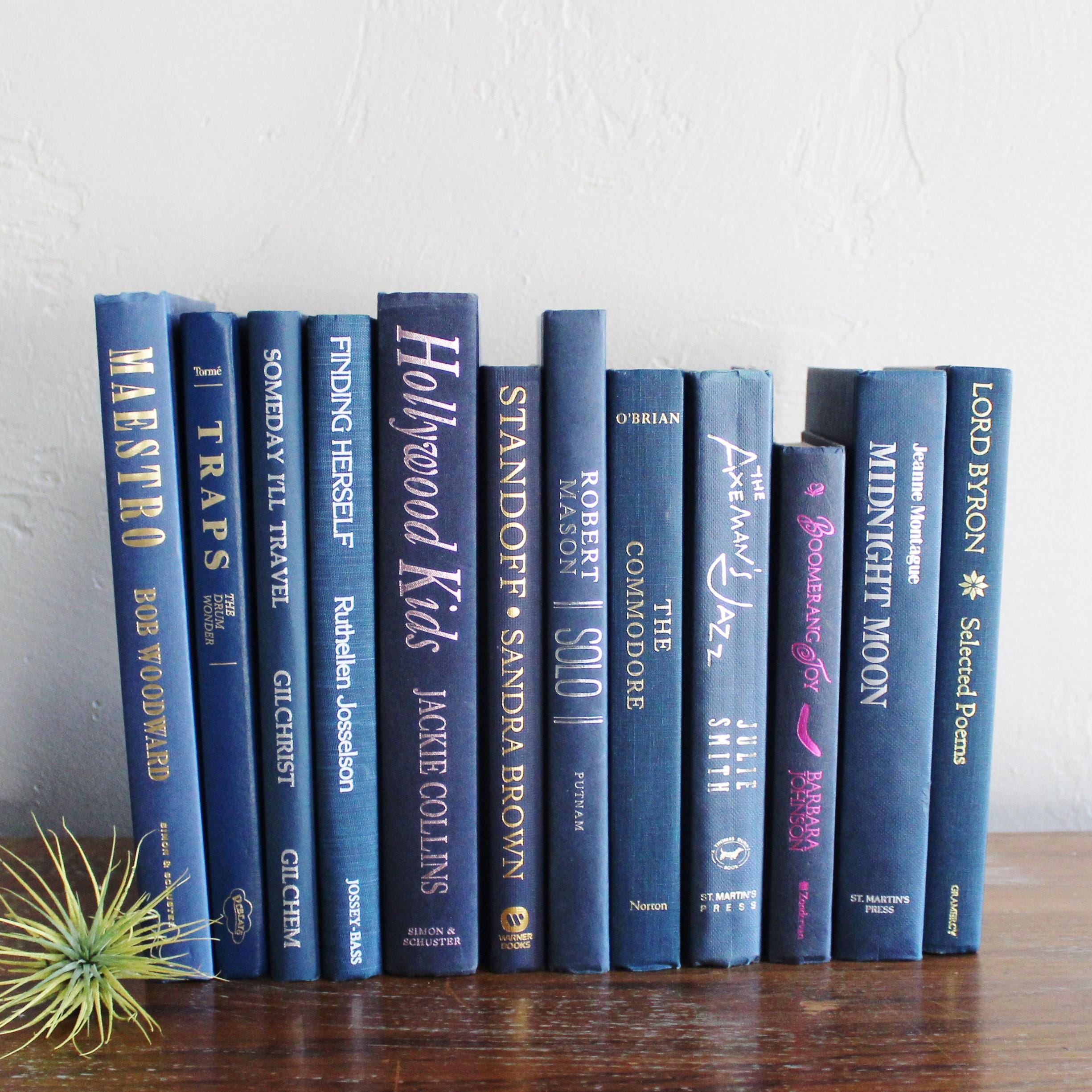Dark Blue Books, Denim Books, Navy Book Set Bookshelf Decor for Wedding Table Book Collection, Beach House Decor Instant Library