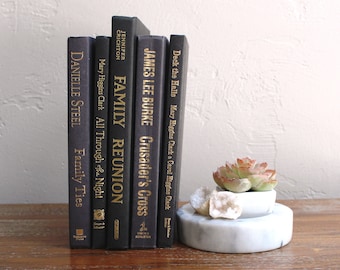 5 Decorative Black Books,  Black and Gold Book Set Bookshelf Decor, Wedding Table Decor, Book Collection, Bookcase Decor, Set of Black Books