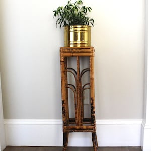 Vintage Bamboo Plant Stand, Bentwood Plant Holder, Rattan Side Table Boho Cane Plant Stand, Bohemian Decor, Indoor Planter, Tall Plant Stand