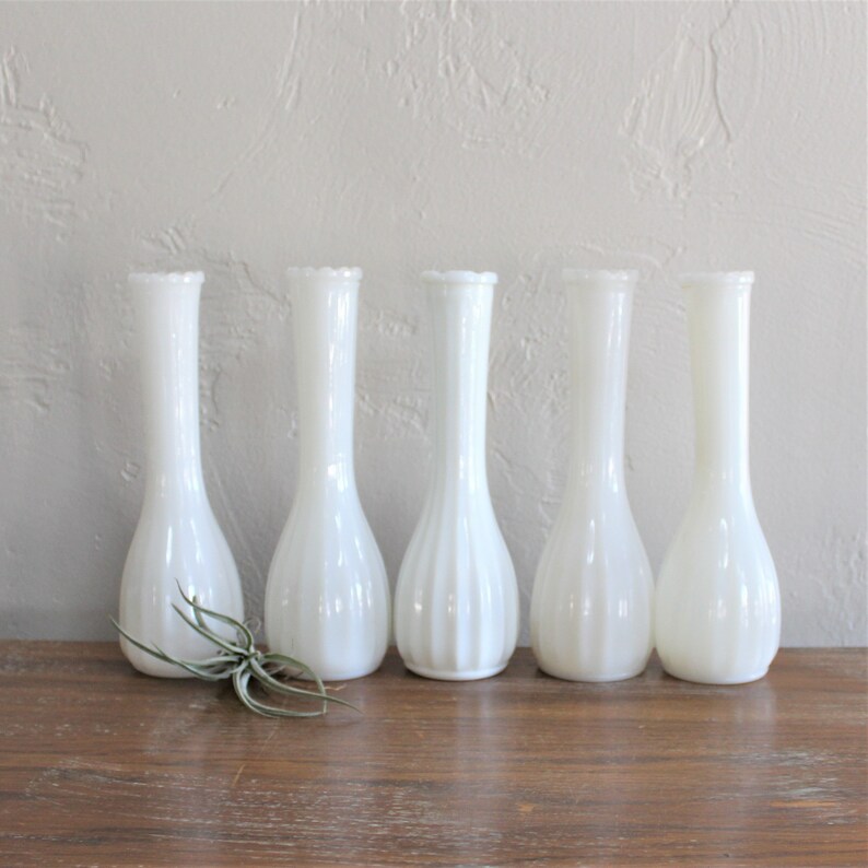 5 Milk Glass Vases Bud Bulk Wedding Decor Set Of Centerpiece Vase Collection Event