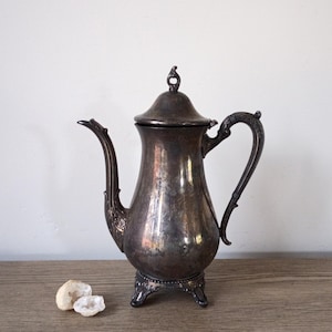 Vintage Silver Tea Pot, Antique Silver Teapot, Silver Flower Vase, Rustic Wedding Decor, Silver Coffee Pot, Wedding Centerpiece Mantel Decor