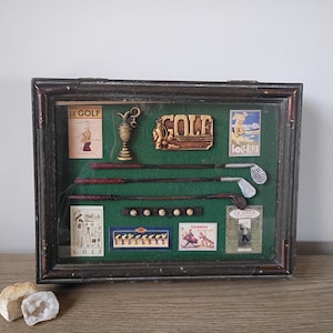 Vintage Golf Shadow Box with Lid, Keepsake Organizer, Golf Gift for Dad, Storage Container, Remote Control Storage Case, Man Cave Decor
