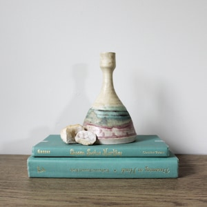 Vintage Pottery Candlestick Holder, Studio Pottery Vase, Stoneware Candle Holder, Drip Glaze Pottery, Boho Candle Stick Holder, Boho Decor