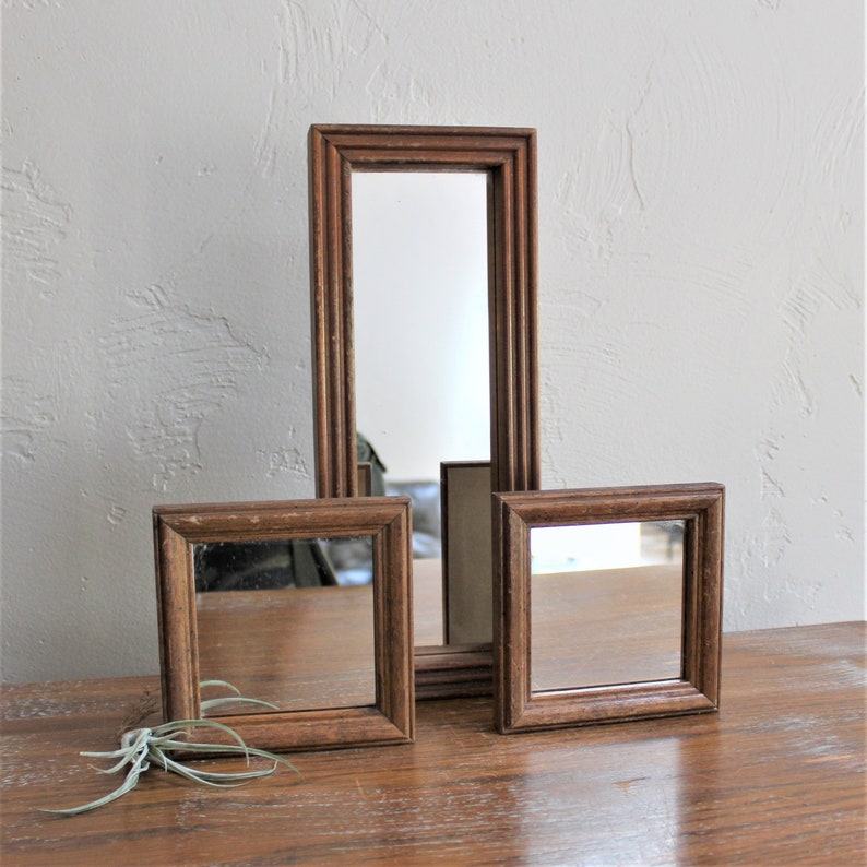 3 Wooden Wall Mirrors Wood Mirror Set Entryway Decor Hall Entry Way Long Gallery Square