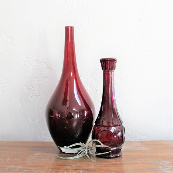2 Decorative Red Vases Wheaton Bullseye Vase Vintage Etsy