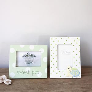 Choose Vintage Baby Picture Frames, White Ceramic Photo Frame, Sage Green Polka Dot, Turtle Nursery Decor