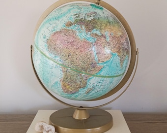Vintage 12" Aqua Blue Globe, Replogle World Ocean Series Globe, Topographical World Map, Office Bookshelf Decor
