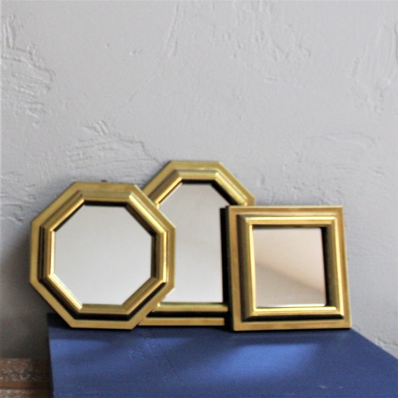 3 Gold Wall Mirrors Geometric Mirror Set Entryway Decor Hall 3 Gold Wall Mirrors Geometric Mirror, Small Gold Wall Mirror Set