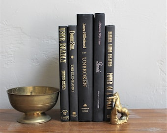 5 Decorative Black Books,  Black and Gold Book Set Bookshelf Decor, Wedding Table Decor, Book Collection, Bookcase Decor, Set of Black Books