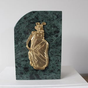 Vintage Green Marble Bookend, Heavy Marble Book End, Brass Bookend, Golf Book End, Golf Gift for Him, Bookshelf Decor, Desk Decor