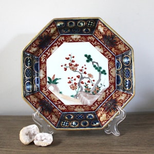 Vintage Chinoiserie Plate, Display Plate, Decorative Plate, Blue and White Plate, Bonsai Asian Decor, Chinoiserie Decor, Porcelain Plate