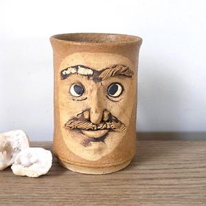 Vintage Studio Pottery Ugly Face Mug, Funny Stoneware Coffee Cup, Whimsical Teacup