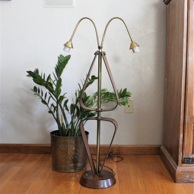MCM Lamp Wood and Brass Lamp Retro Lamp Tall Mid Century Lamp #1 Tall Lamp Danish Modern Lamp Teak Lamp Sculptural Wood Lamp