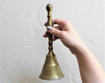 Vintage Etched Brass Hand Bell, Teacher Gift