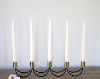 Vintage Black Brass Metal Five Arm Candelabra, Candle Centerpiece 5 Candle Holder Modern Mantel Decor
