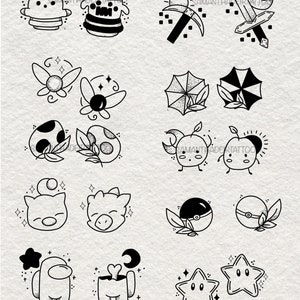 Video game matching Tattoos -TATTOO TICKET - Tattoo Flash Sheet