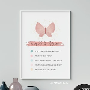 Daily self reflection journal prompts printable, digital journal, daily affirmations, counselling office decor, journal template, therapist