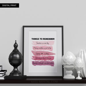 Original things to remember print pink edition. Mental health reminders print great for therapist offices | motivational print wall decor