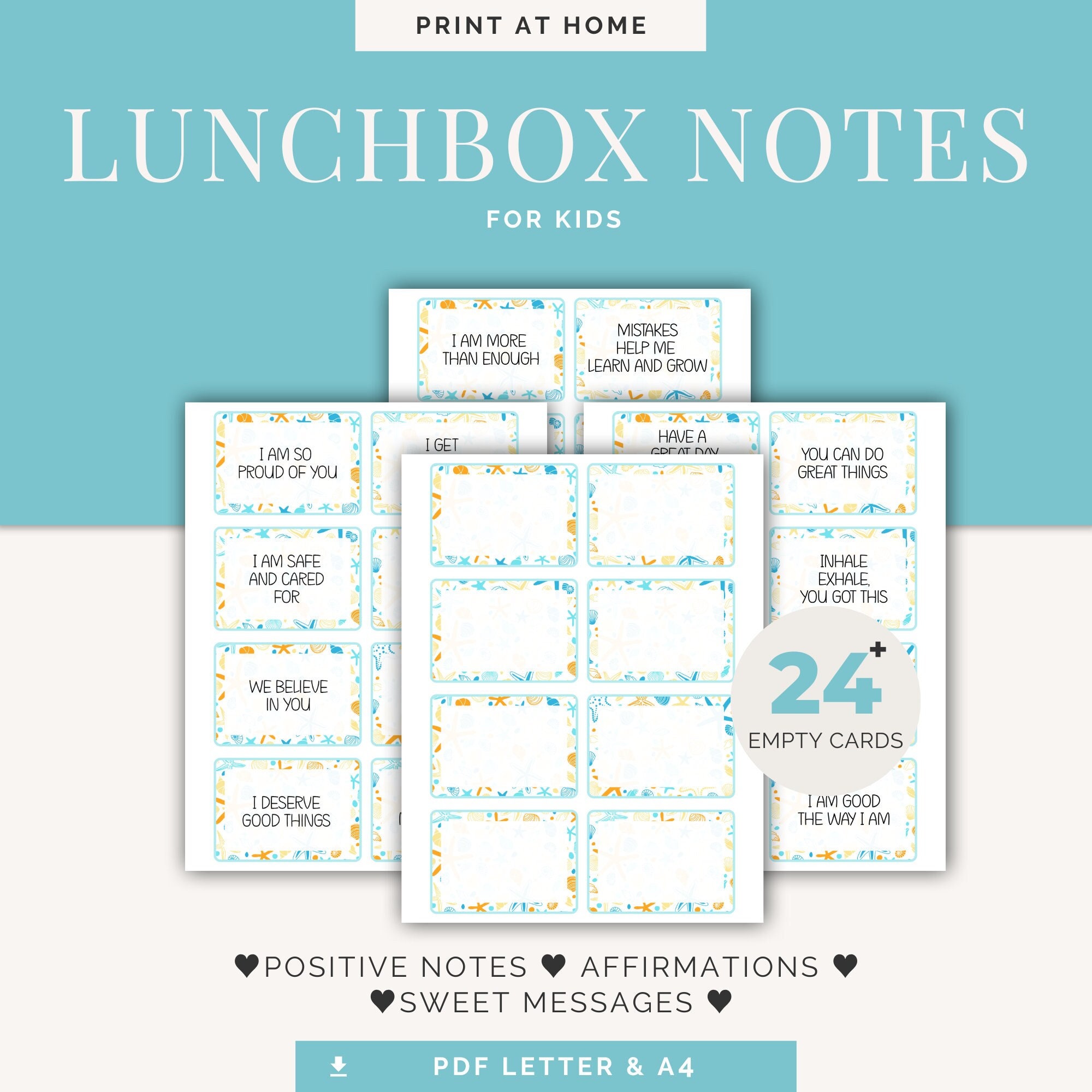 Lunch Box Notes for Kids Summer Beach Style, Lunchbox Notes Printable ...