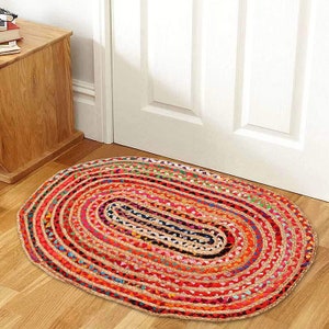 Handbraided Multi Jute Rug from Recycled Cotton rags 60x90cm