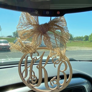 3-letter monogram, Oval Car Monogram, Rearview Mirror Monogram, Wooden Monogram, 3-letter Oval wood monogram,3-letter Car monogram,Car Charm