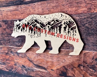 bear, Starry Bear Mountain, Bear Mountain, Mountain Decor, Bear Decor, Wood Mountain Scene, Wood Bear Scene
