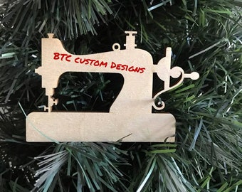 Sewing Machine Christmas Ornament, Baltic Birch Quilter Gift