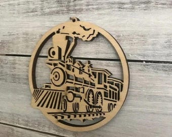 Laser Cut Baltic Birch Train Ornament, DIY Craft