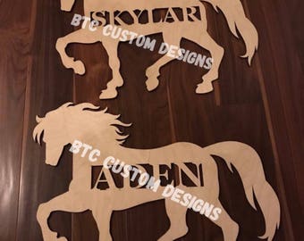 horse sign, horse name sign, wooden horse, horse lover, horse decor, bedroom decor, horse monogram, personalized horse, wood horse