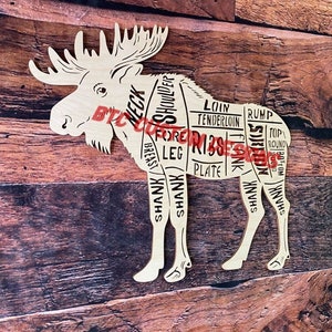 Moose Butcher Cuts-Butcher Chart Set-Wooden Meat Cuts- Kitchen Art-Kitchen Decor