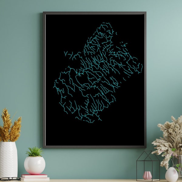 County Longford Map / Map of Ireland / Unique River Map / Digital Download