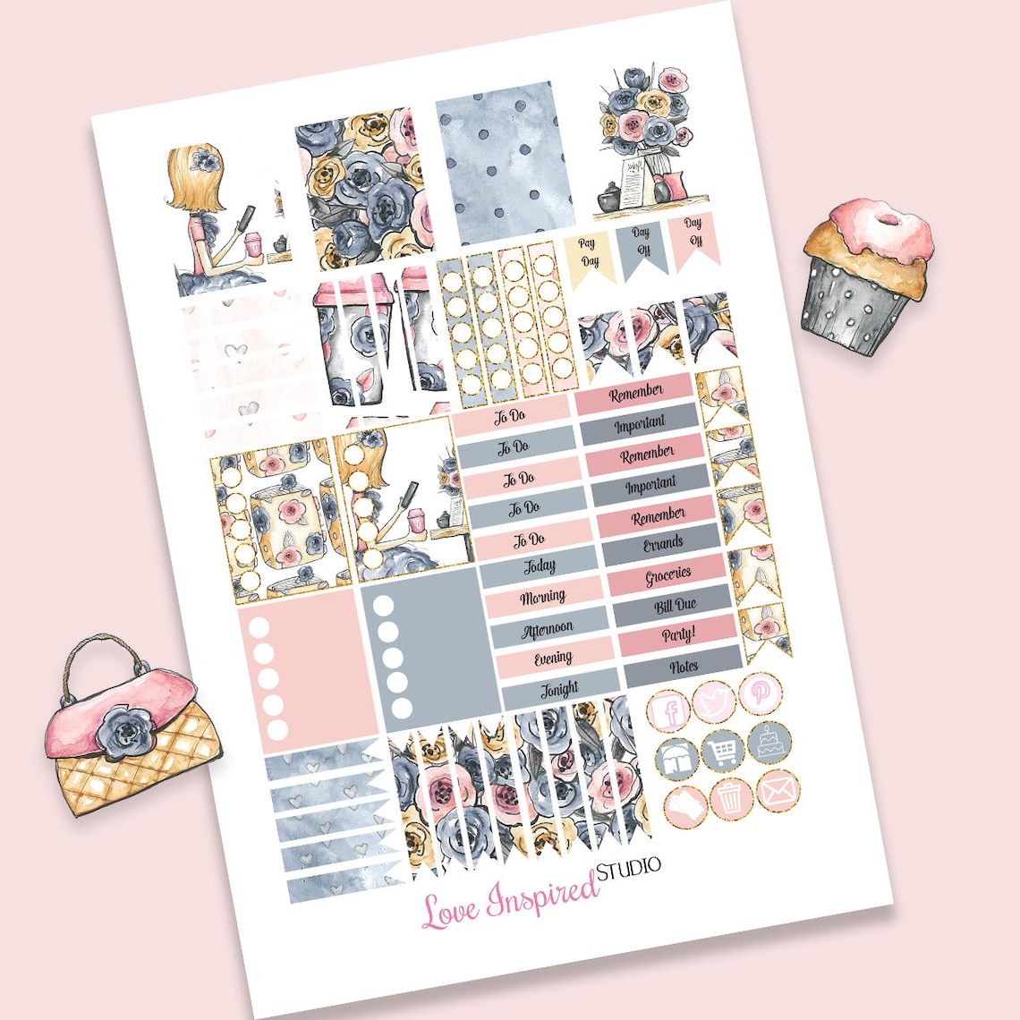 Digital Planner Stickers Printable Stickers Cafe Girl Etsy