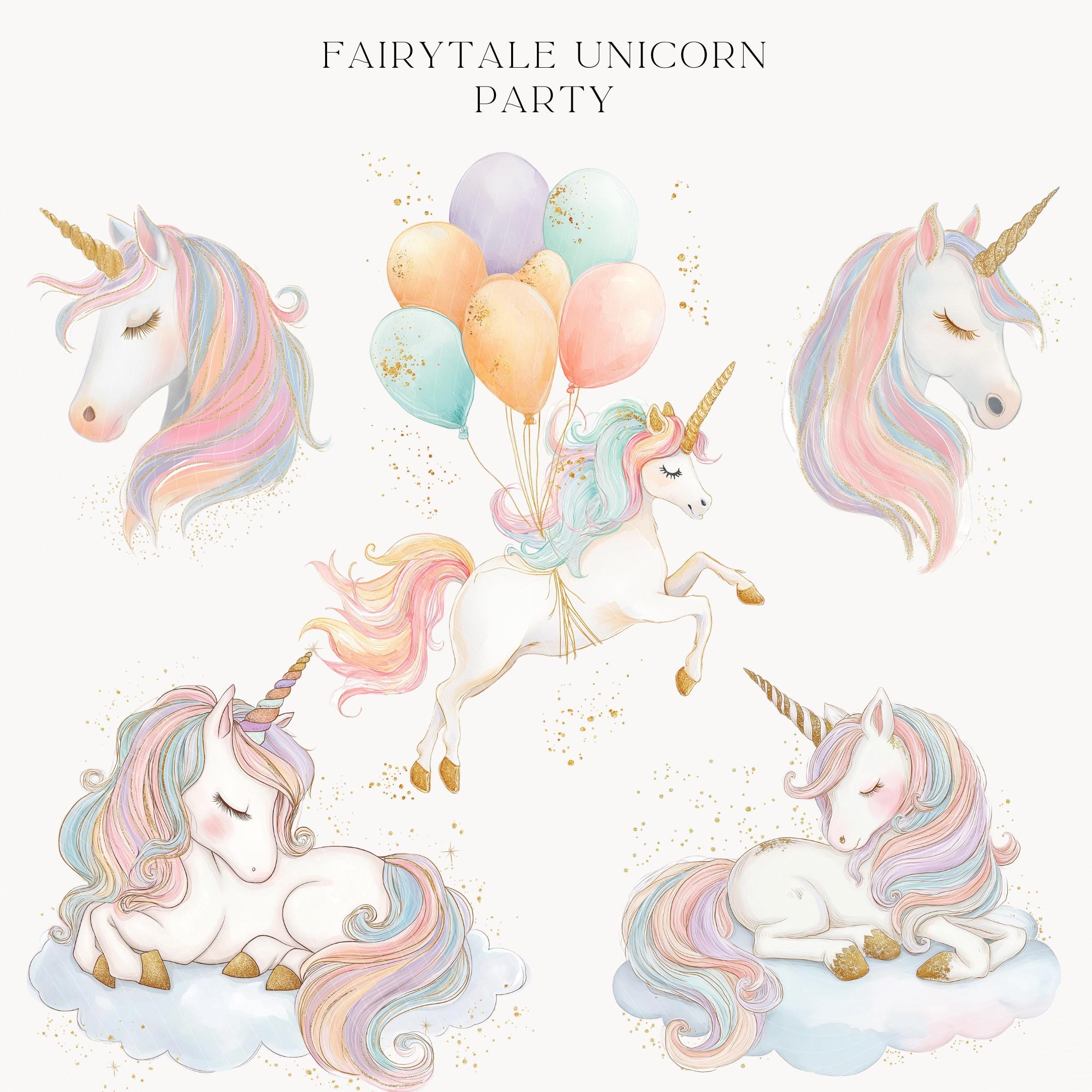 Pastel Unicorn Birthday Clipart Bundle PNG | Rainbow Unicorn Party ...