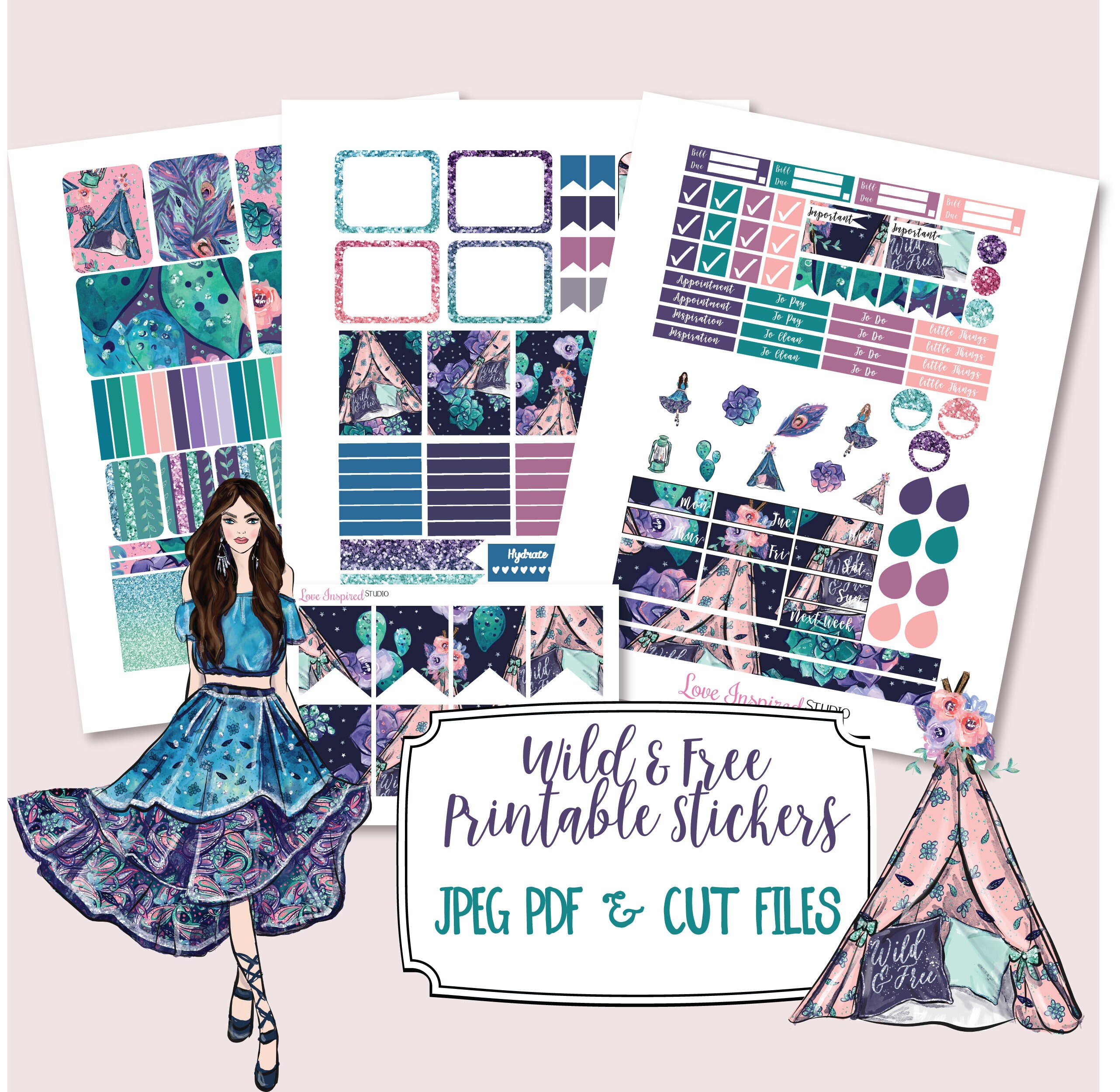 digital planner stickers printable stickers wild and free etsy