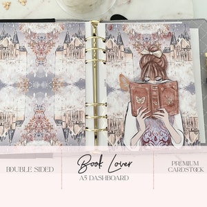 Book lover Dashboard A5 Planner Dashboard Insert Set Journaling Card Punched HP or 6 Hole Double Sided