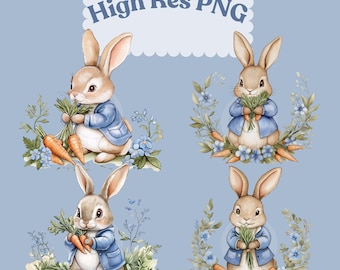 Watercolor Rabbit Clipart Set: Vintage Bunny Illustrations (Digital Download)