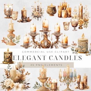 Candle Clipart, Vintage Floral Watercolor PNG, Digital Download for Crafts and Junk Journal, Scrapbooking, High Quality Clipart