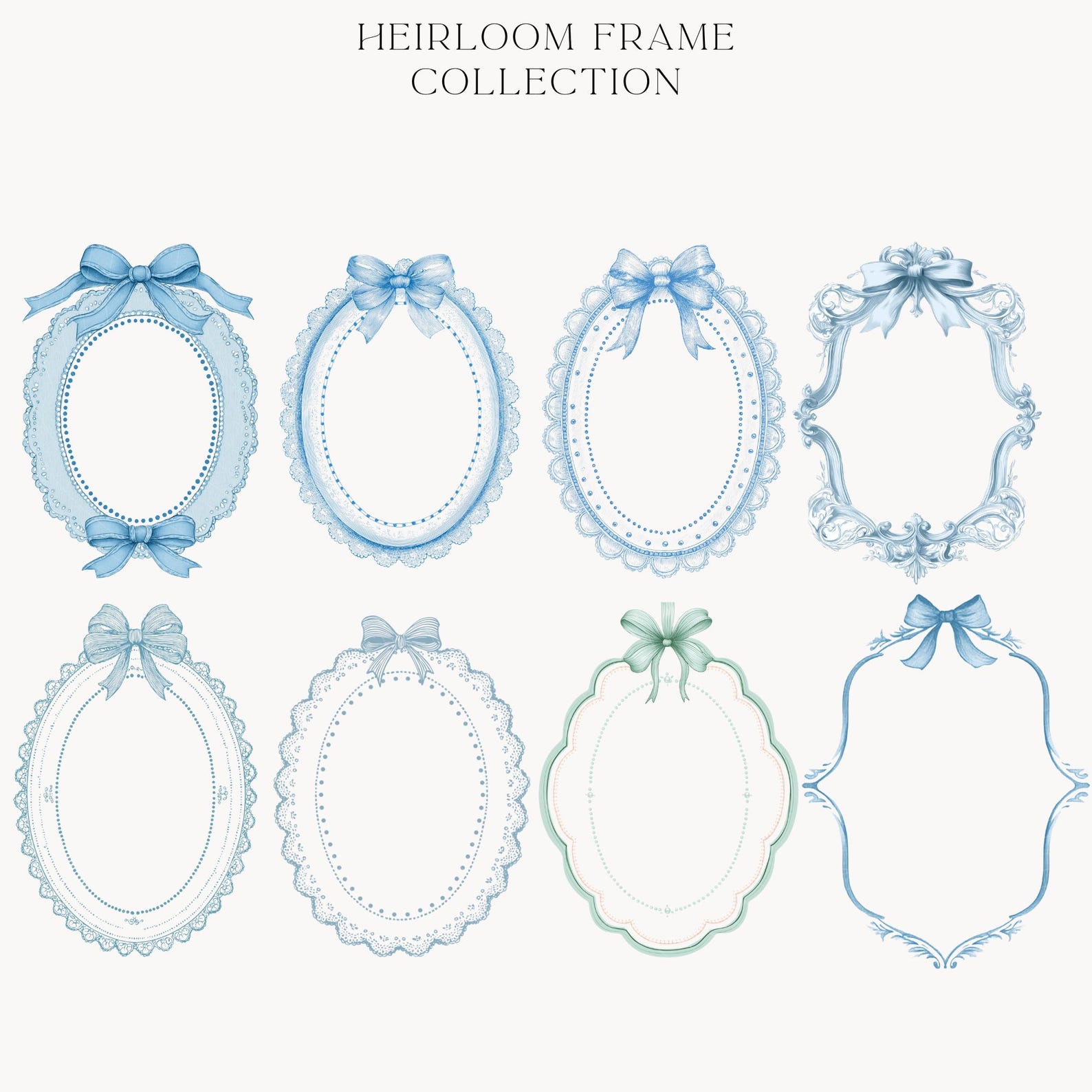 Heirloom Frame Clipart Bundle, Vintage Bow Frames PNG, Pastel Blue Pink ...