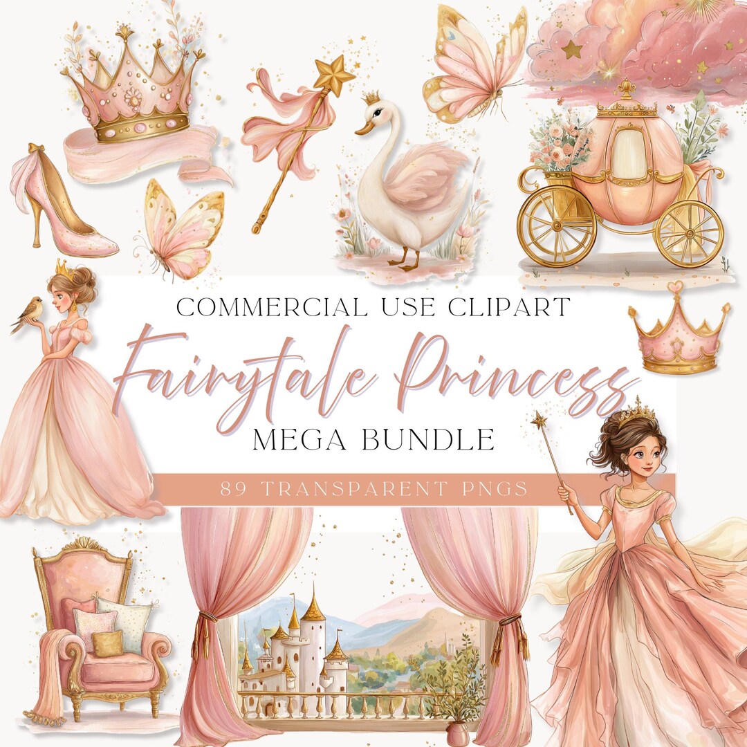 Fairytale Princess Clipart Bundle PNG | Watercolor Princess Transparent ...