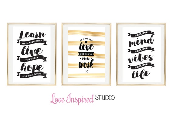 Download Printable Bundle Black And Gold Motivational Prints Home Etsy