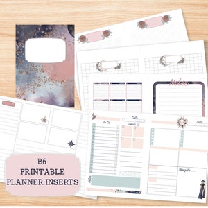 B6 Printable Planner Inserts For Travelers Notebook , Pocket TN Inserts January to December, Monthly Calendar, To Do List Undated, Celestial