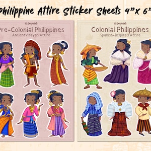 Philippine Attire Sticker Sheet Maria Clara Baro&#39;t Saya Terno Ancient Visayan Pre-Colonial Spanish Colonial