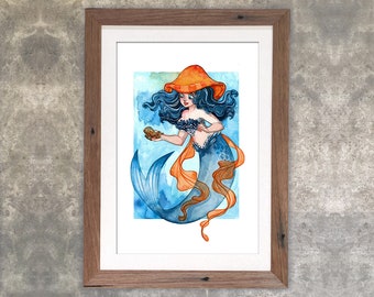 ORIGINAL Watercolor Mermaid Artwork Octopus Wall Decor Art Painting Mystical Fantasy Magical