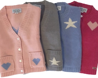 Cashmere Cardigan Stars & Hearts, eco-friendly, toddler gift, kids gift, vogue featured