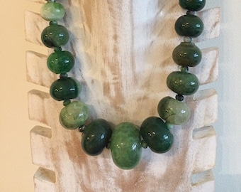 Green Fire cracked graduated agate donut beads on large sterling silver lobster clasp