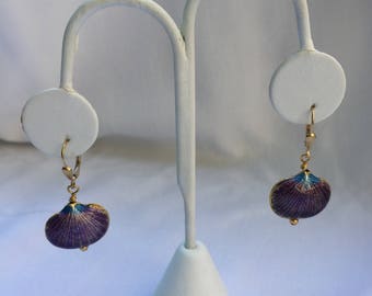 Seashell Cloissane and Gold Drop Earrings