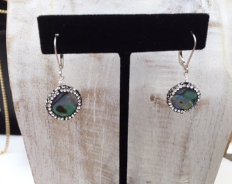 Paua shell rhinestone earrings