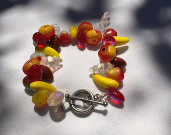 Fruit Glass Beaded Bracelet on Sterling Silver Toggle Clasp