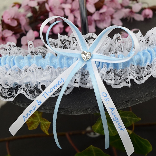 Wedding garter blue and white lace