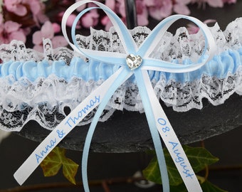 Wedding garter blue and white lace